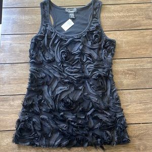 Black Tank Top, Absolute Angel, Large, front Rosette Design, NWT